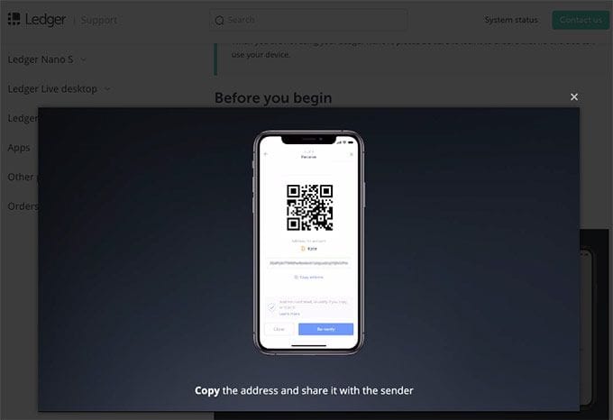 Review Ledger Nano X - Avaliação Completa 22 copie o endereço e compartilhe-o com a pessoa que enviará os fundos a você