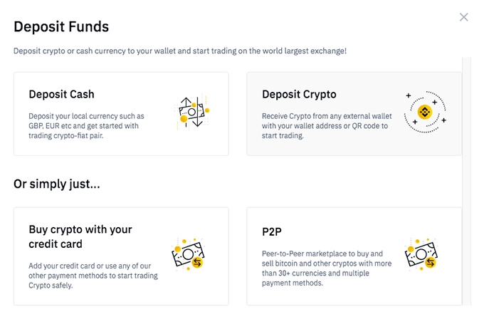 depositar criptomoedas ou dinheiro