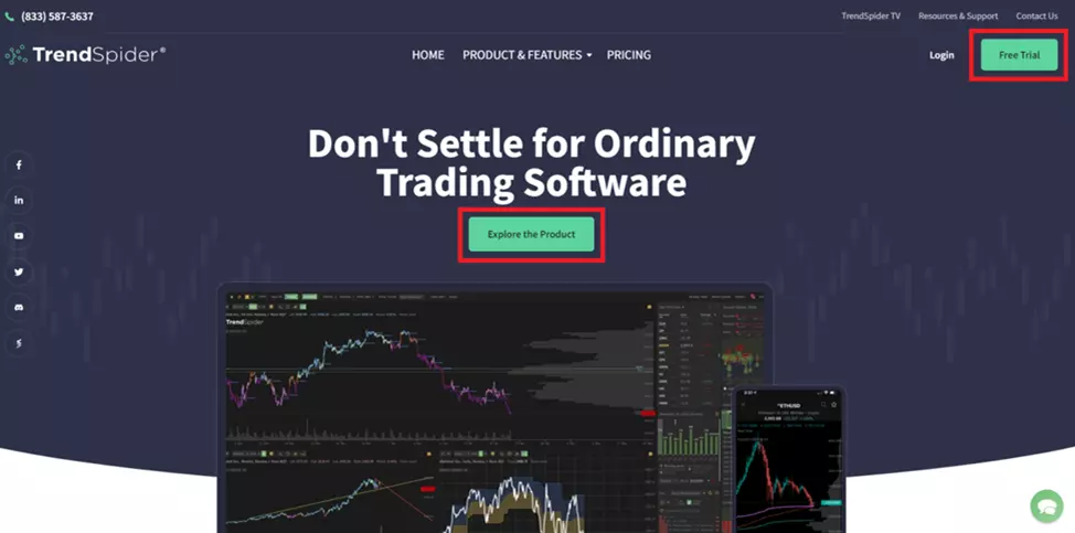 Página inicial da TrendSpider