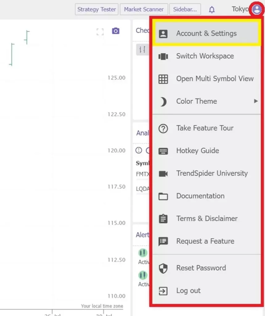 Configurações de conta TrendSpider