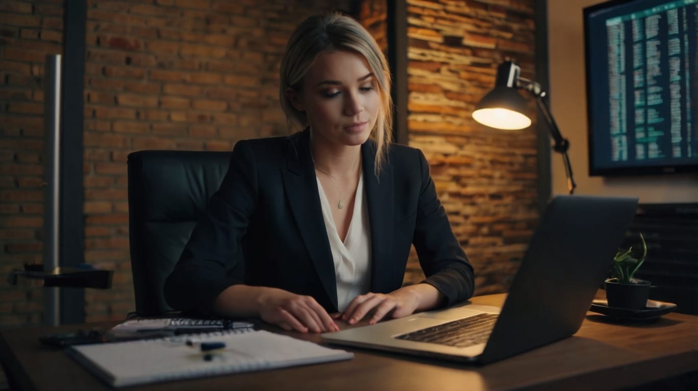 Default Beautiful Woman In Front Of Her Notebook Operating For 1 1 2