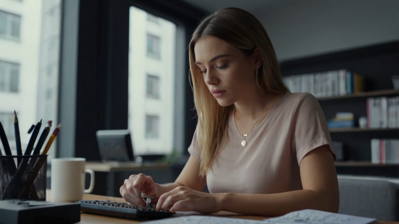 Default Beautiful Woman In Front Of Her Notebook Operating For 1 10