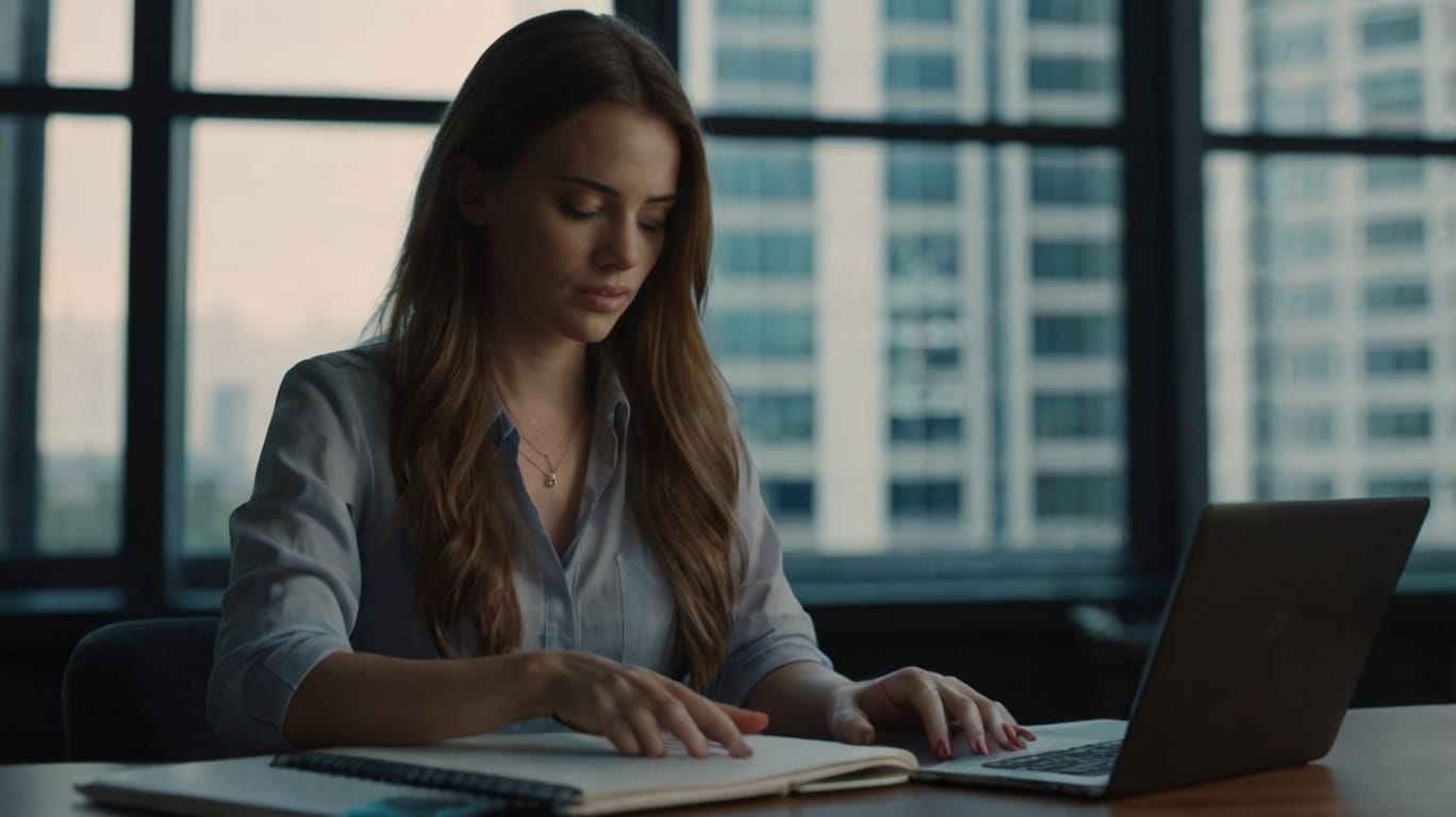 Default Beautiful Woman In Front Of Her Notebook Operating For 1 7